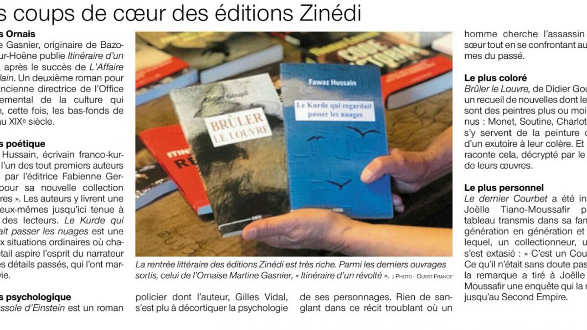 Ouest-France - Rentrée littéraire des éditions Zinédi